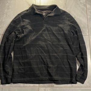 Van Huesen long sleeve polo shirt dark gray cotton polyester blend medium